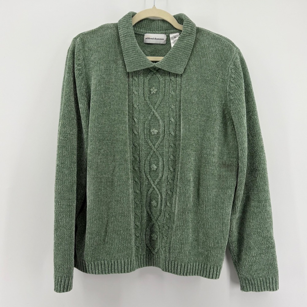 Alfred Dunner Women's Green Cable Knit‎ Collared Sweater XL